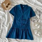 Short-sleeve Ribbon Mini A-line Shirtdress