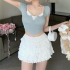 Camisole Top / Cap-sleeve Crop Top / Tiered Mini Skirt