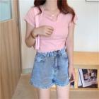 Short-sleeve Notched Top