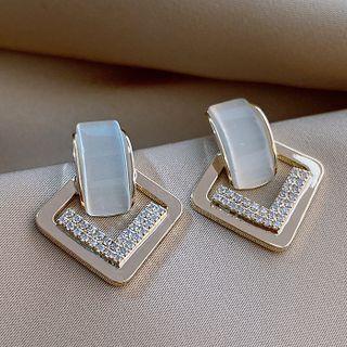 Square Rhinestone Dangle Earring 1 Pair - Gold - One Size