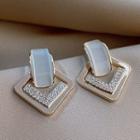 Square Rhinestone Dangle Earring 1 Pair - Gold - One Size