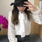 Bow Bell-sleeve Cutout Lace Long-sleeve Blouse