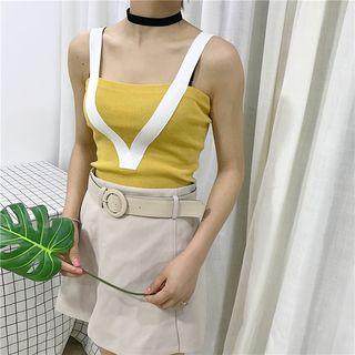 Color-block V-neck Slim-fit Knit Camisole Top