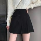 High Waist Plain Single Breasted Woolen A-line Pleated Skirt