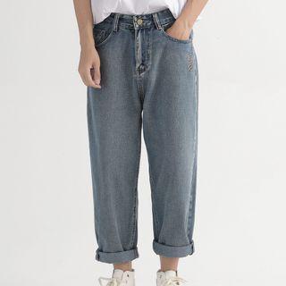 High-waist Embroidered Straight Cut Jeans