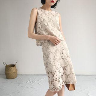 Set: Lace Tank Top + Lace Midi Skirt