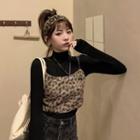 Long-sleeve T-shirt / Leopard Print Cropped Camisole