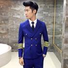 Set: Striped Double-breasted Blazer + Vest + Dress Pants