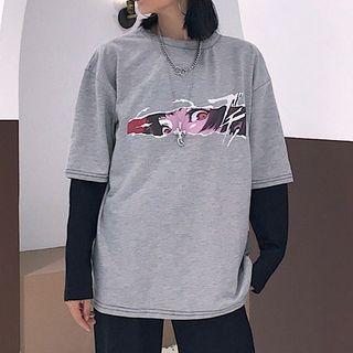 Mock Two-piece Cartoon Print Sweatshirt