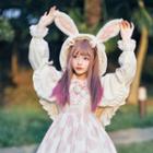 Rabbit Ear Accent Hooded Fleece Cape White - One Size