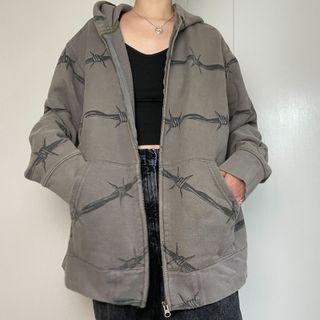 Printed Zip Up Loose Fit Hoodie