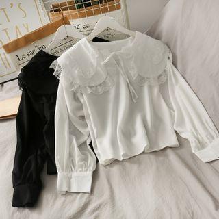 Lace-trim Peter Pan-collar Crop Blouse