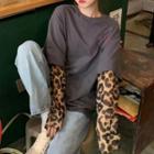 Long-sleeve Mock-two Piece Leopard Top Top - As Figure - One Size