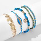 Set Of 5: Bead & Shell Anklet (assorted Designs) 8792 - Blue & Gold - One Size