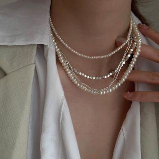 Faux Pearl Sterling Silver Layered Choker