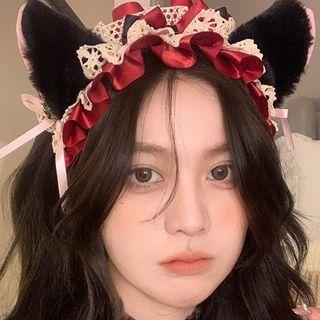 Fluffy Cat Ear Headband / Bell Ribbon Choker