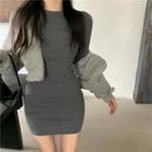 Long-sleeve Crop Hoodie / Slim-fit Dress