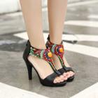 Beaded T-strap Platform High Heel Sandals