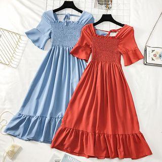 Square-neck Ruffled A-line Dress