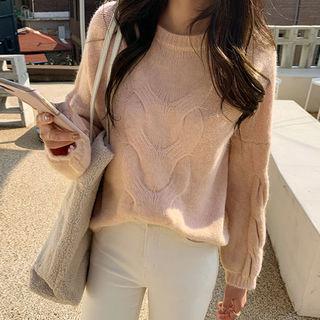 Drop-shoulder Patterned Sweater Pink - One Size