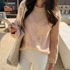 Drop-shoulder Patterned Sweater Pink - One Size