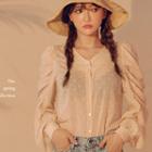 V-neck Shirred-sleeve Dot Blouse