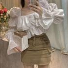 Bell-sleeve Square Neck Chiffon Blouse