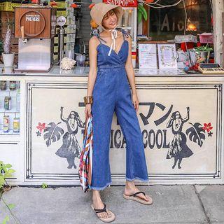 Tie-strap Denim Jumpsuit