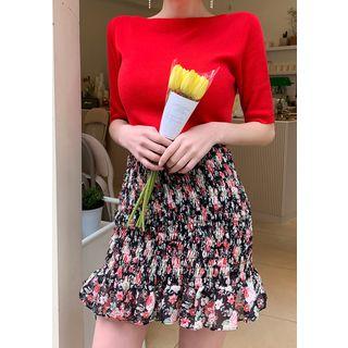 Smocked Floral Chiffon Miniskirt
