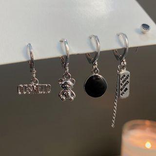 Set Of 4: Drop Earring Set Of 4 - Yqx - Black - One Size