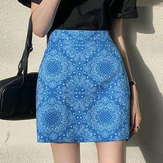 High-waist Patterned Mini Skirt