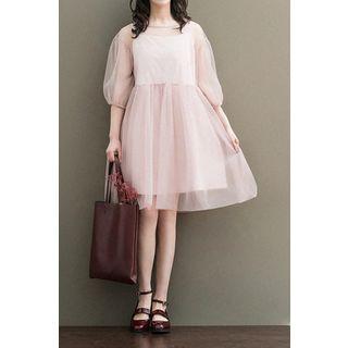 Set: 3/4 Sleeve Mesh Dress + Spaghetti Strap Dress
