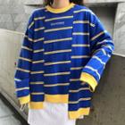 Asymmetric Striped Sweatshirt Blue - One Size
