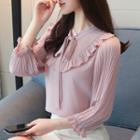 Long-sleeve Bow Accent Chiffon Top