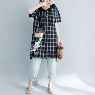 Short-sleeve Check Hooded Tunic