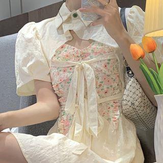 Spaghetti Strap Floral Print Top / Short-sleeve Shirt