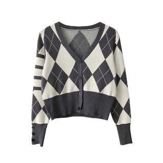 Argyle Print Cardigan Gray - One Size