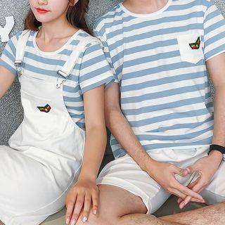 Couple Matching Short-sleeve Striped T-shirt / Jumper Shorts / Shorts