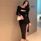 Slit-front Midi Dress