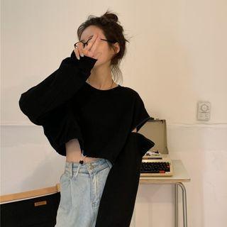 Zip Detail Cropped Pullover Black - One Size
