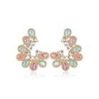 Elegant And Fashion Plated Gold Geometric Crescent Earrings With Colorful Cubic Zirconia Golden - One Size