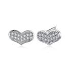 Sterling Silver Simple Fashion Heart Stud Earrings With Cubic Zircon Silver - One Size