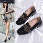 Faux Suede Studded Belt Block Heel Loafers