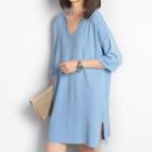 Elbow-sleeve V-neck Dress