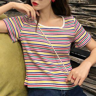 Rainbow Stripe Short-sleeve Ribbed T-shirt