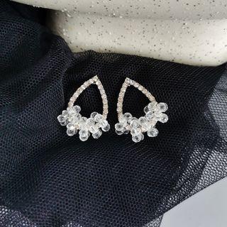 Rhinestone Faux Crystal Drop Earring 1 Pair - Silver & Transparent - One Size