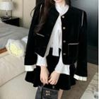 Contrast Trim Single-breasted Jacket / Pleated Mini A-line Skirt / Blouse