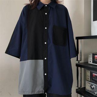 Contrast Panel 3/4-sleeve Shirt