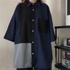 Contrast Panel 3/4-sleeve Shirt