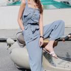 Tie-waist Contrast Trim Wide-leg Jumper Pants